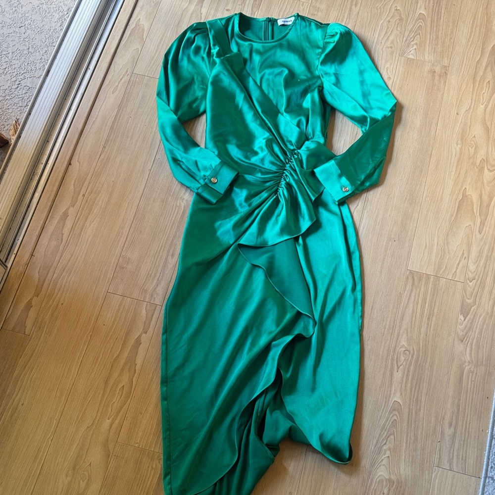 Sandro Ruffled Satin-Effect Dress